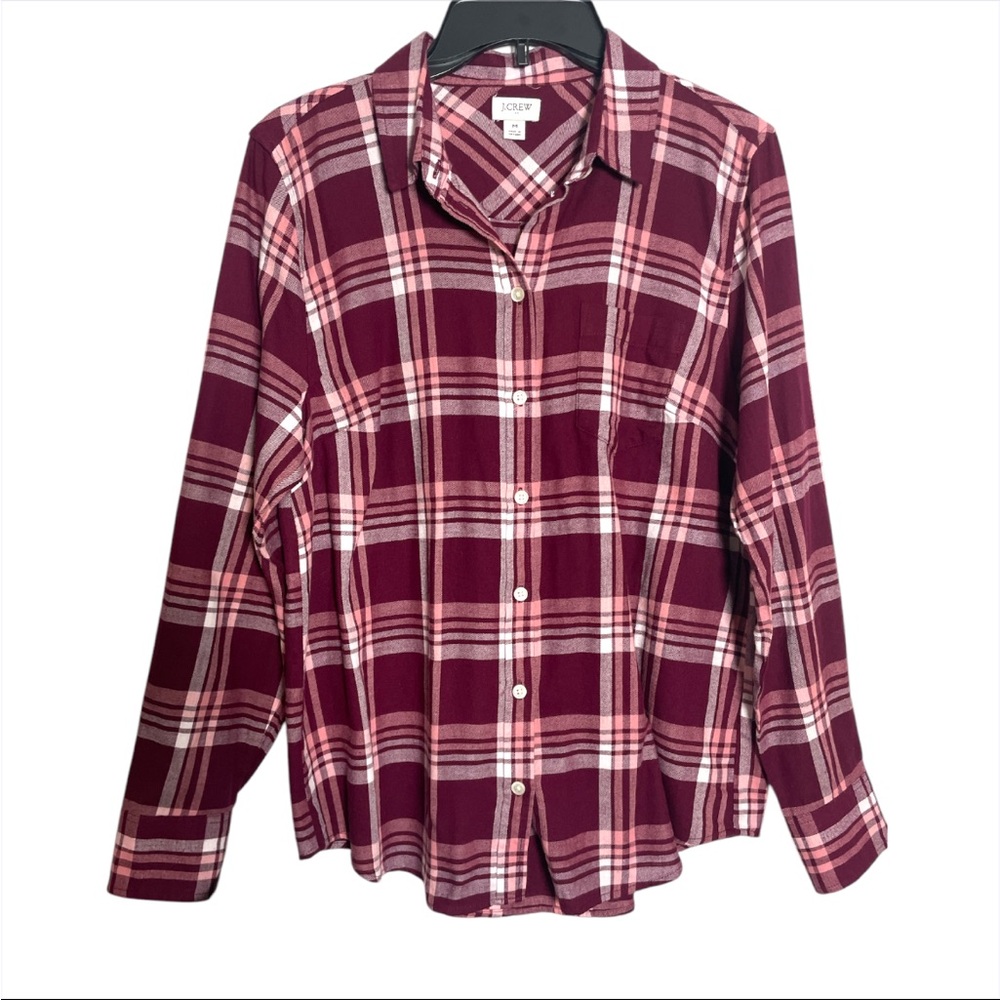 J. Crew Women's Shirt Maroon Pink Size M Plaid Long Sleeve Button Up Cotton Top